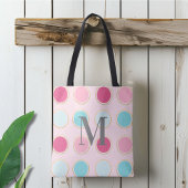 Monogrammed roze en blauwe Polka Dot Tote Bag