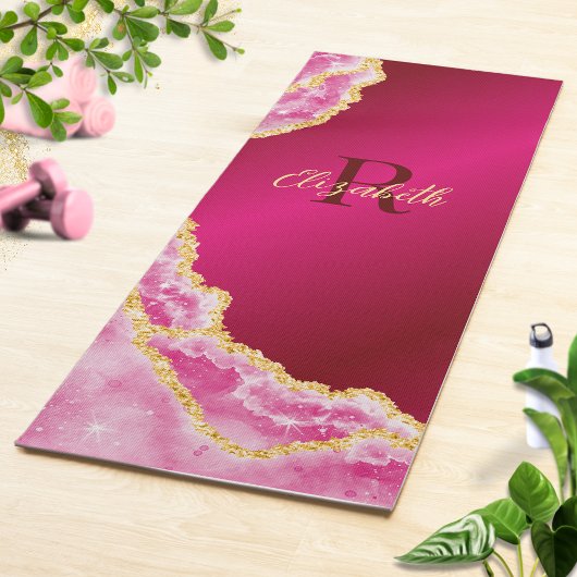 Monogrammed Roze en Gouden Marmeren Agaat Yogamat