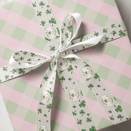 Monogrammed roze en groen Lucky Baby Shamrocks Grosgrain Lint