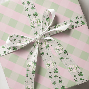 Monogrammed roze en groen Lucky Baby Shamrocks Grosgrain Lint