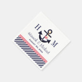 Monogrammed Roze en Marine Anker Nautische Huwelij Servetten (Hoek)