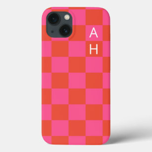 Monogrammed roze en Oranje controlebord patroon Case-Mate iPhone Case