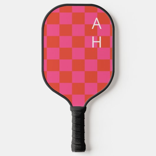 Monogrammed roze en Oranje controlebord patroon Pickleball Paddle (Voorkant)