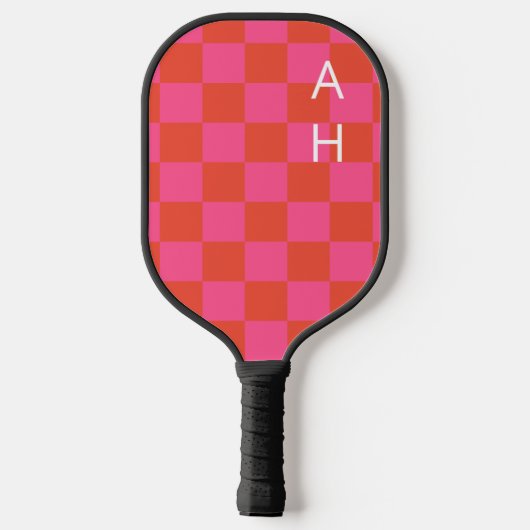 Monogrammed roze en Oranje controlebord patroon Pickleball Paddle (Achterkant)