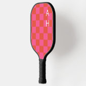 Monogrammed roze en Oranje controlebord patroon Pickleball Paddle (Links)