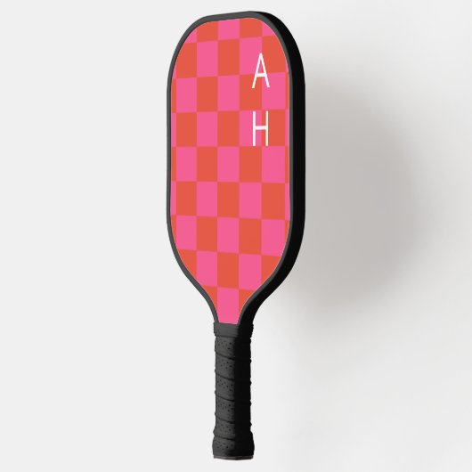 Monogrammed roze en Oranje controlebord patroon Pickleball Paddle (Links)