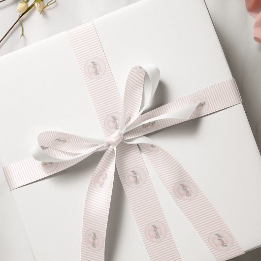 Monogrammed roze en wit gestreept grosgrain lint