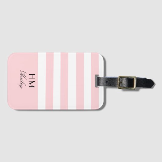 Monogrammed Roze en wit stijlvol Bagagelabel (Voorkant (horizontaal))