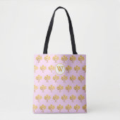 Monogrammed Roze Faux Gold Rozen Bloemen Tote Bag (Voorkant)