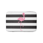 Monogrammed roze flamingo + zwart + witte strepen badmat (Voorkant)