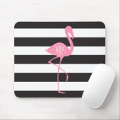 Monogrammed roze flamingo + zwart + witte strepen muismat (Met muis)