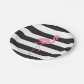 Monogrammed roze flamingo + zwart + witte strepen papieren bordje (Gekanteld)
