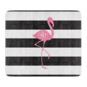 Monogrammed roze flamingo + zwart + witte strepen snijplank (Voorkant)