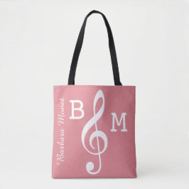 monogrammed roze G sleutel voor haar / muzieknoten Tote Bag