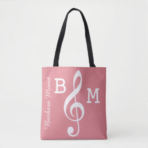 monogrammed roze G sleutel voor haar / muzieknoten Tote Bag