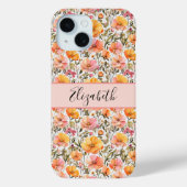 Monogrammed Roze Geel Sinaasappel Wildflowers Gift Case-Mate iPhone Case (Achterkant)