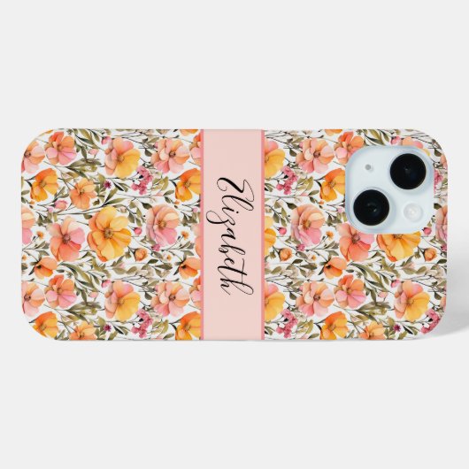 Monogrammed Roze Geel Sinaasappel Wildflowers Gift Case-Mate iPhone Case (Achterkant (horizontaal))