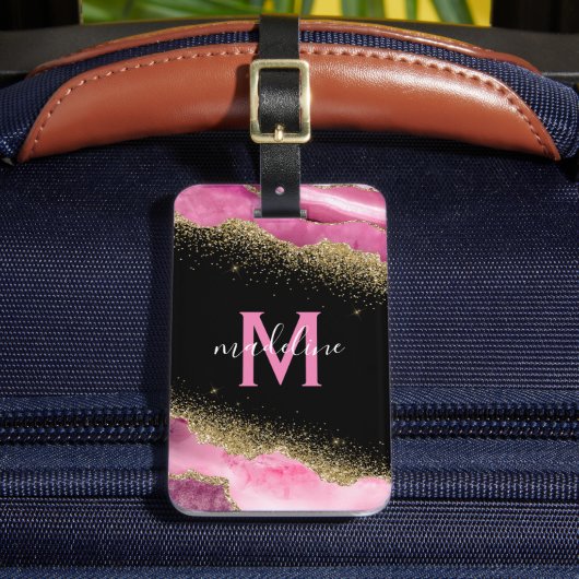 Monogrammed Roze Geode Agate Bagagelabel (Voorkant Insitu 2)