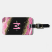 Monogrammed Roze Geode Agate Bagagelabel (Voorkant horizontaal)