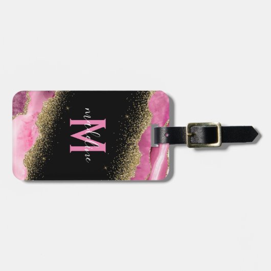 Monogrammed Roze Geode Agate Bagagelabel (Voorkant horizontaal)
