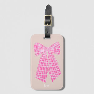 Monogrammed Roze Gingham Romantische Coquette Bow Bagagelabel