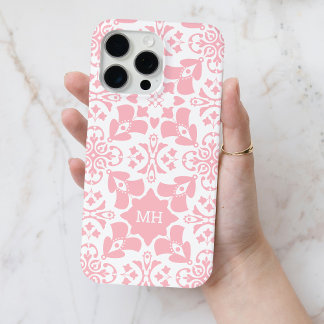 Monogrammed Roze Girly Patroon met Witte Initialen iPhone 15 Pro Max Hoesje