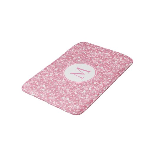 Monogrammed Roze Glitter Witte Cirkel Badmat (Gekanteld)