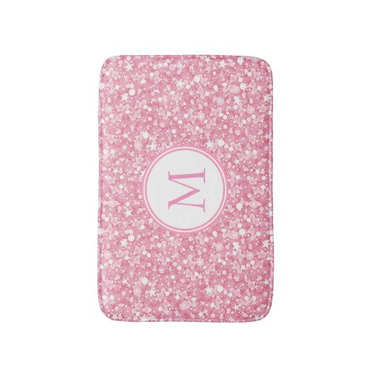 Monogrammed Roze Glitter Witte Cirkel Badmat (Voorkant Verticaal)