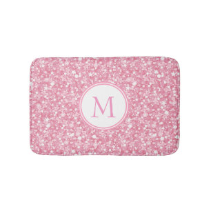 Monogrammed Roze Glitter Witte Cirkel Badmat