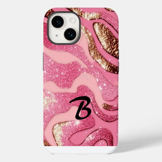 Monogrammed Roze Goud Agaat Dier Glitter Case-Mate iPhone Case (Achterkant)
