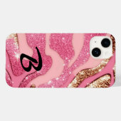Monogrammed Roze Goud Agaat Dier Glitter Case-Mate iPhone Case (Achterkant (horizontaal))