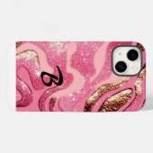 Monogrammed Roze Goud Agaat Dier Glitter Case-Mate iPhone Case (Achterkant (horizontaal))