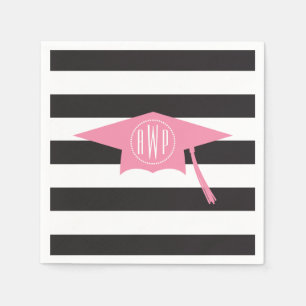 Monogrammed roze graduplaap + zwarte strepen servetten