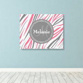 Monogrammed Roze & Gray Zebra Pattern Canvas Afdruk (Insitu (Houten vloer))