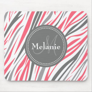 Monogrammed Roze & Gray Zebra Pattern Muismat
