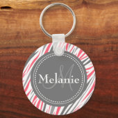Monogrammed Roze & Gray Zebra Pattern Sleutelhanger (Voorkant)