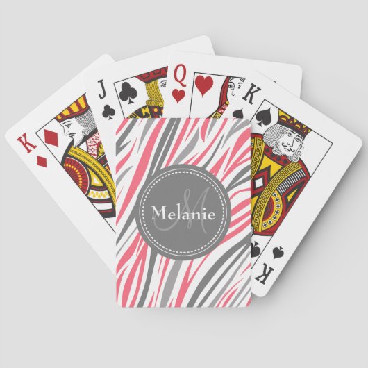 Monogrammed Roze & Gray Zebra Pattern Speelkaarten (Achterkant)