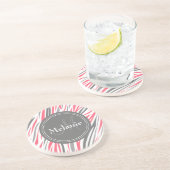 Monogrammed Roze & Gray Zebra Pattern Zandsteen Onderzetter (Zijkant)