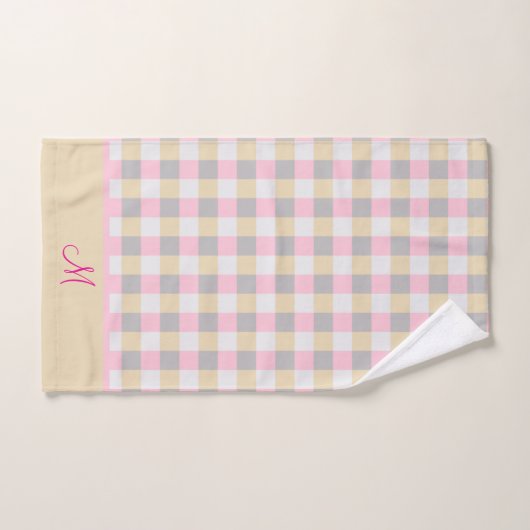 Monogrammed roze grijs en geel geplakt bad handdoek (Handdoek)