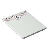 Monogrammed roze grijze zwarte gevlekte bloemen notitieblok (Schuin)