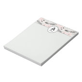 Monogrammed roze grijze zwarte gevlekte bloemen notitieblok (Linkerzijde)