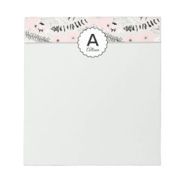 Monogrammed roze grijze zwarte gevlekte bloemen notitieblok