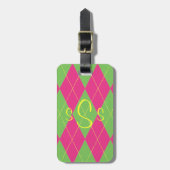 Monogrammed Roze & Groene Argyle Bagagelabel (Voorkant verticaal)