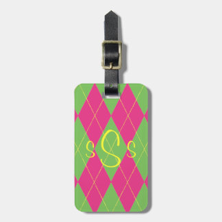 Monogrammed Roze & Groene Argyle Bagagelabel