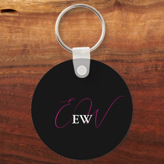 Monogrammed Roze Initiaal Girly Typography Keepsak Sleutelhanger (Achterkant)