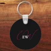 Monogrammed Roze Initiaal Girly Typography Keepsak Sleutelhanger (Voorkant)