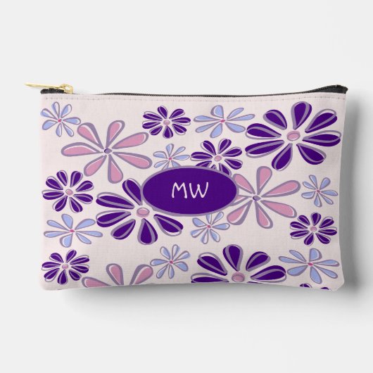 Monogrammed Roze Paarse Bloem Doodle Patroon Etui (Voorkant)