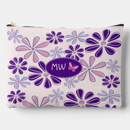 Monogrammed Roze Paarse Bloem Vlinder Doodle Etui (Voorkant)