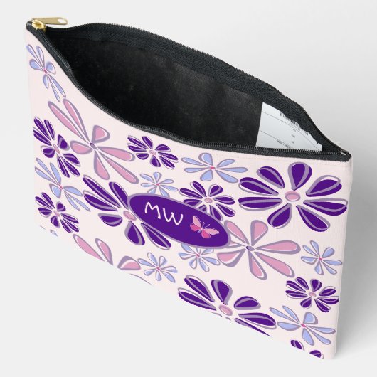Monogrammed Roze Paarse Bloem Vlinder Doodle Etui (Open)