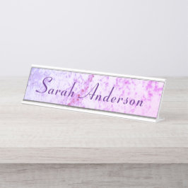 Monogrammed Roze & Paarse Marmered Bureau Naambordje